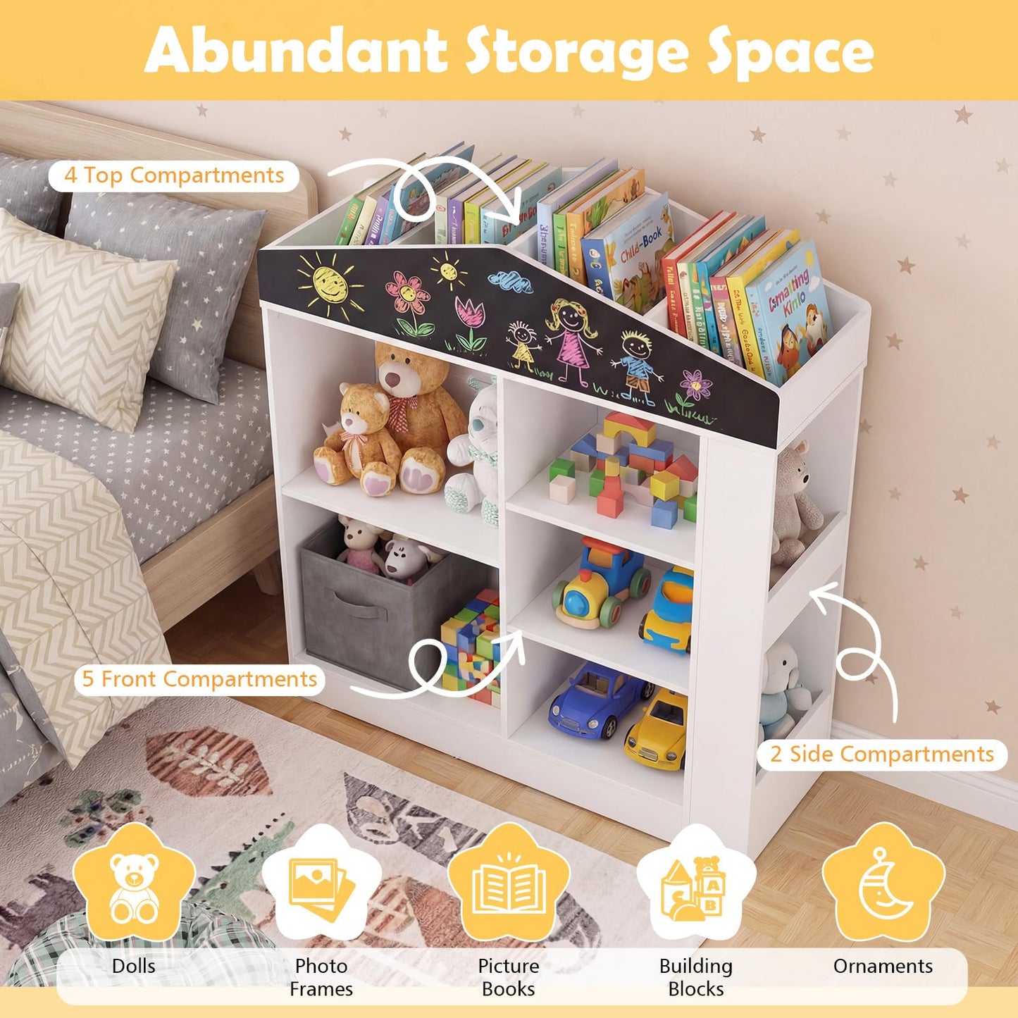 Wooden Book & Toy Storage Organizer, House Shaped Children Bookcase