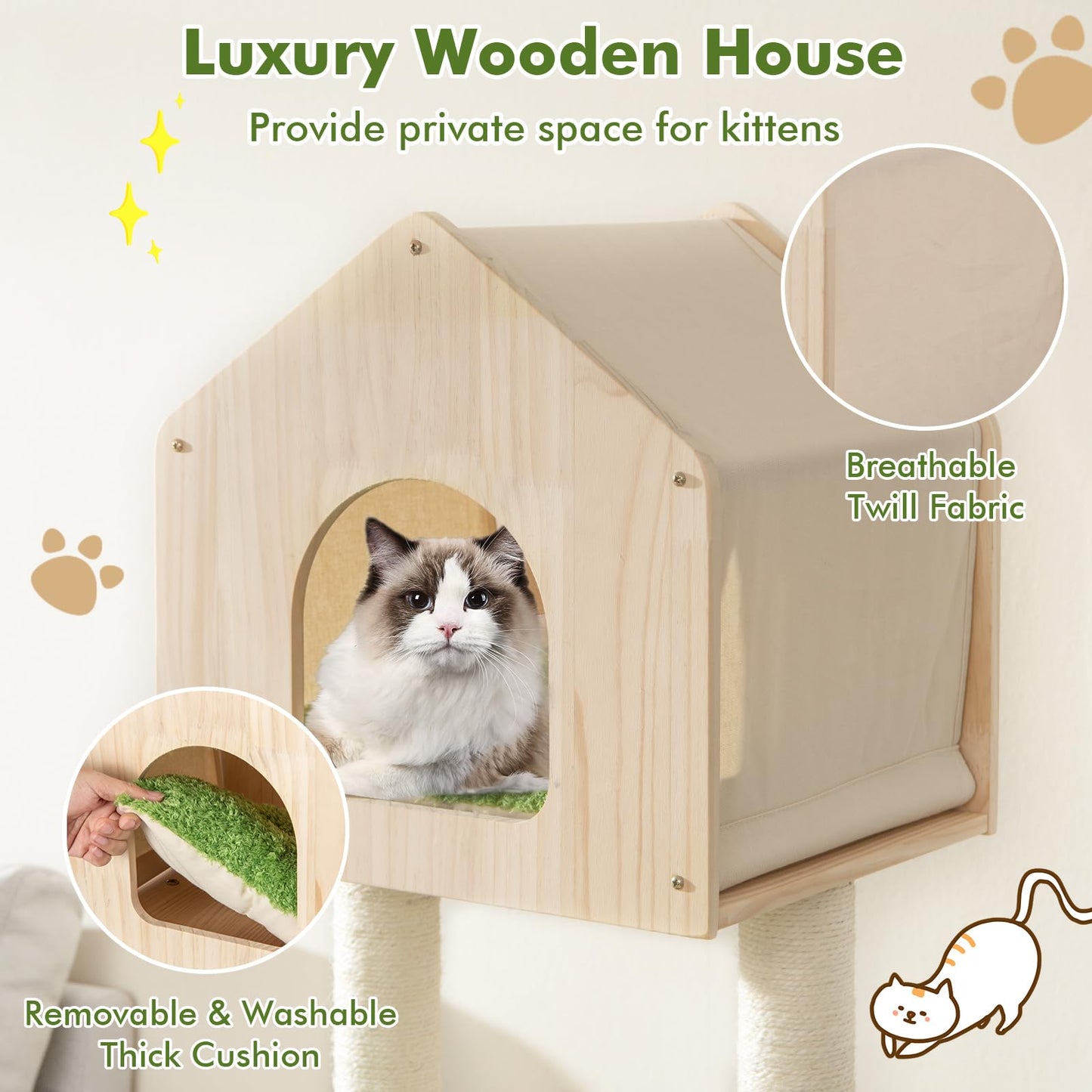 Wooden Cat Tree with Sisal Scratching Posts