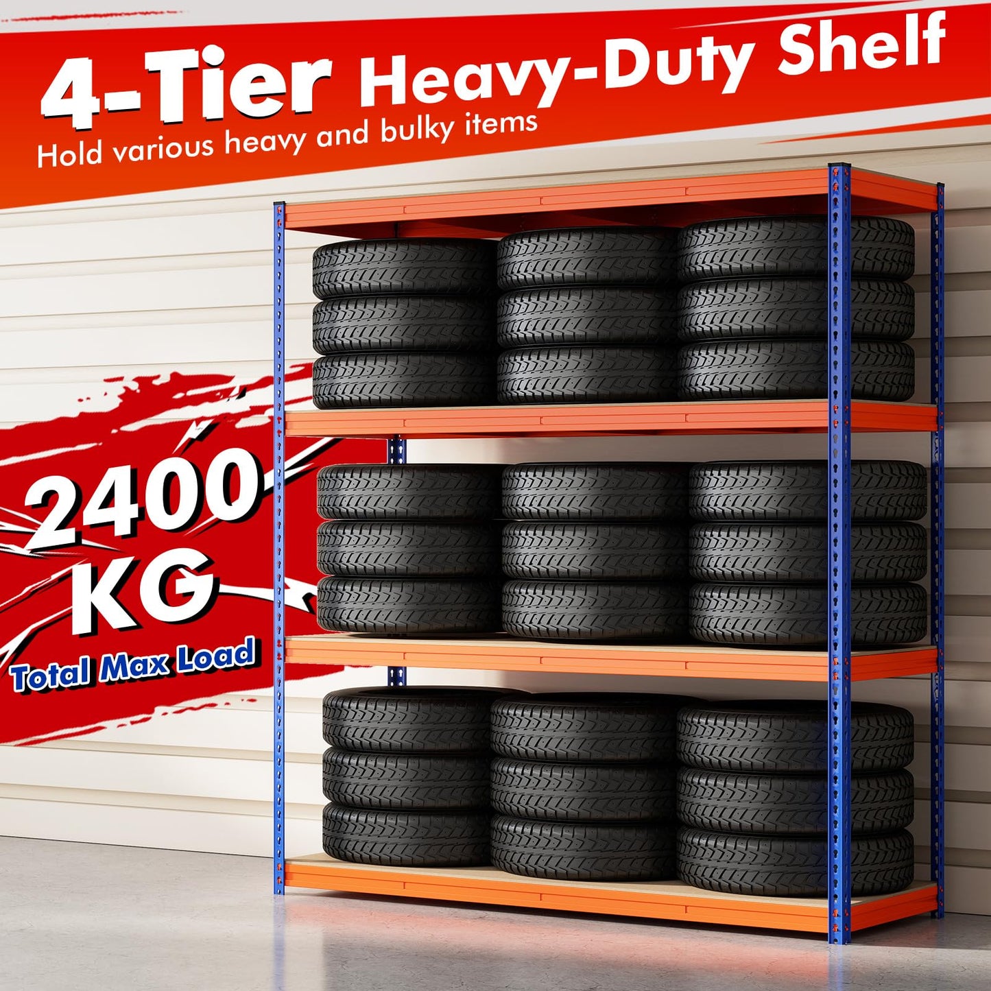 4 Tier Garage Shelving Unit, 180 x 61 x 203cm Boltless Storage Rack