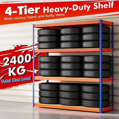 4 Tier Garage Shelving Unit, 180 x 61 x 203cm Boltless Storage Rack