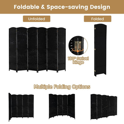 6-Panel Room Divider Folding Privacy Screen with Hand-woven Texture