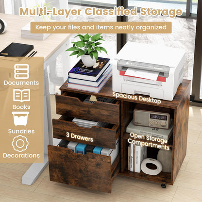 Mobile File Cabinet with 3 Pull-out Drawers and Adjustable Shelf