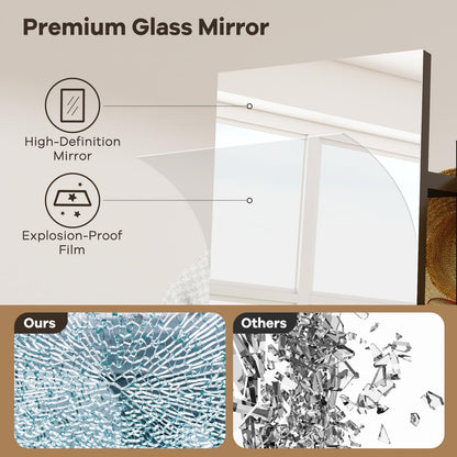 360¡ã Rotating Wood Frame Full Body Floor Mirror with Hanging Hooks