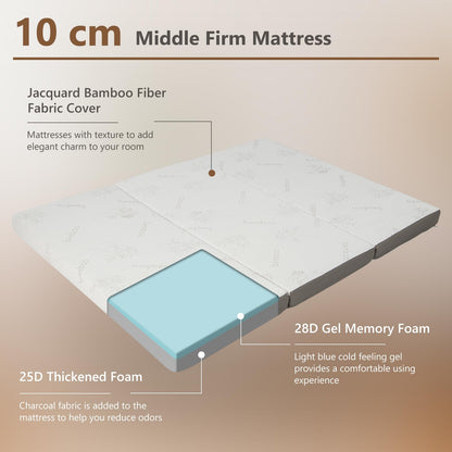 Cooling Gel Memory Foam Folding Mattress with Bamboo Cover and Mesh Border Fabric