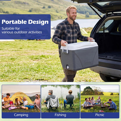 41L Insulated Cool Box, Hard Cooler Ice Chest Box for Cold/Hot Food & Drink with Handle