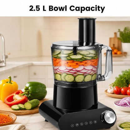 12 Cup Food Processor 600W with 3 Discs & 2 Blades for Slicing Shredding Dough