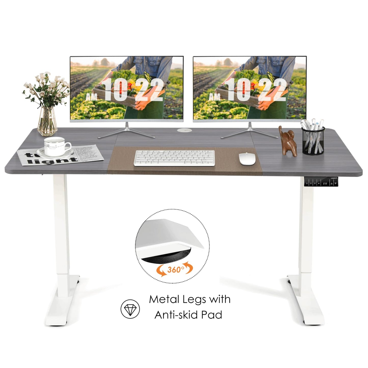 Electric Height Adjustable Standing Desk with Memory Smart Presets and Anti-Collision Function