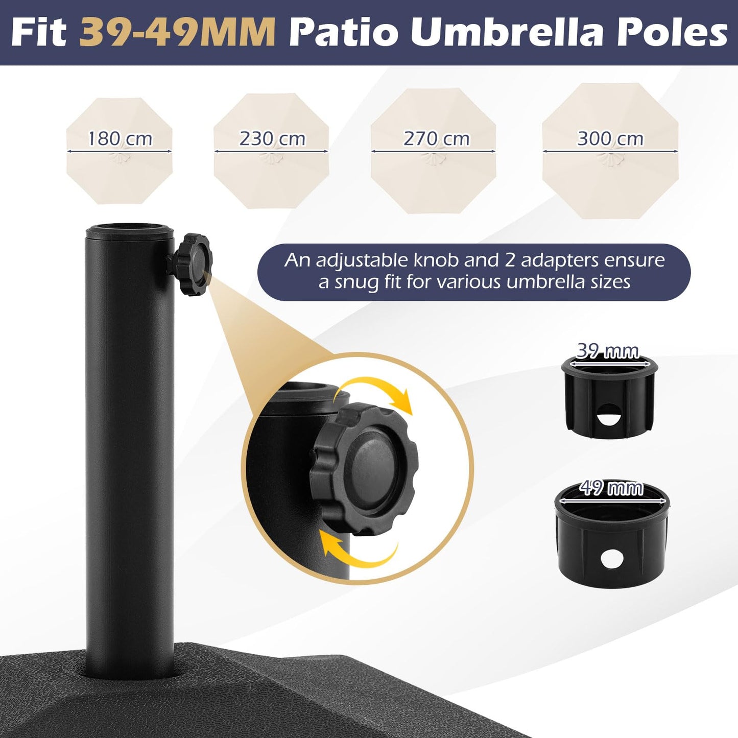 40KG Patio Parasol Base, Water and Sand Fillable Umbrella Stand