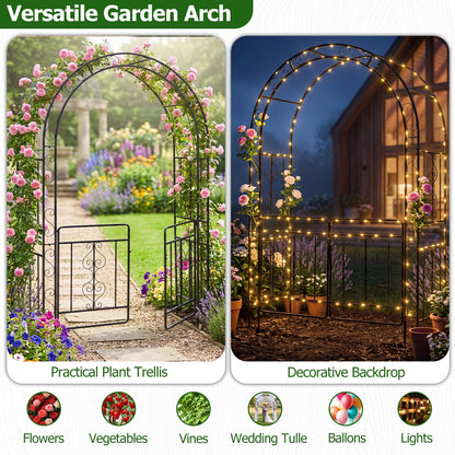 Garden Arch with Gate, Metal Pergola Arbor Trellis for Climbing Plant Rose Vines