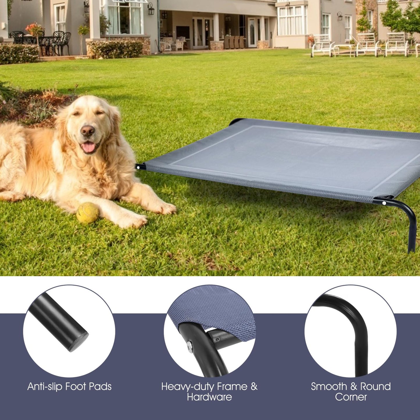 Portable Raised Dog Bed with Waterproof and Breathable Mat & Anti-Slip Foot Pads