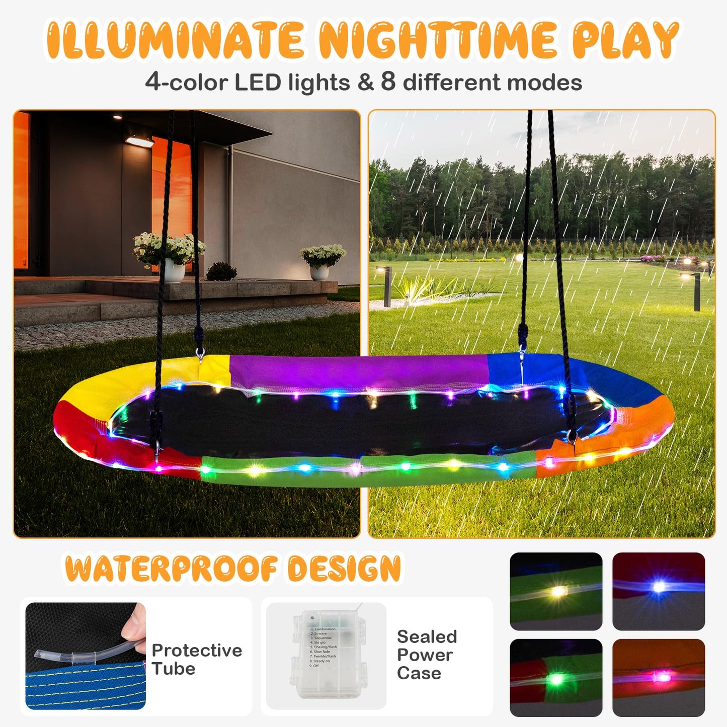 150 cm Saucer Swing with LED Lights and Adjustable Ropes