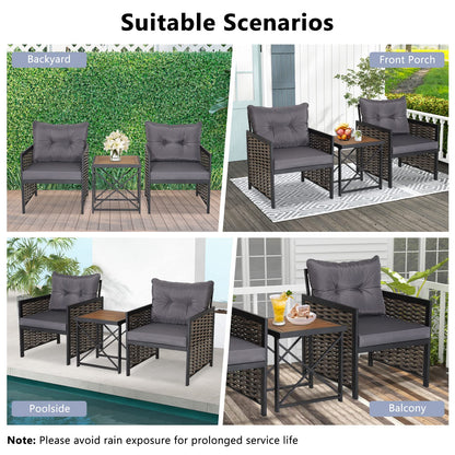 3-Piece Outdoor Coffee Table and Sofas with Acacia Wood Tabletop