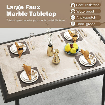 Giantex Dining Table 110 x 70cm Sintered Stone Rectangular Kitchen Tables with Faux Marble Tabletop