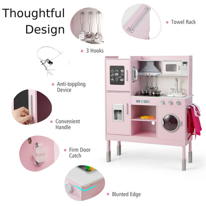Height Adjustable Wooden Kid Play Kitchen Set with Sounds