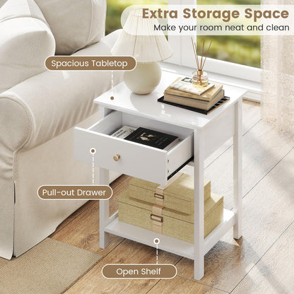 1/2 Pieces Wooden Nightstand with Drawer and Storage Shelf