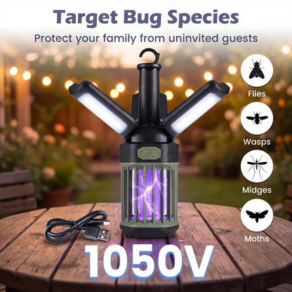 Outdoor Bug Zapper with Foldable Lantern USB-C Rechargeable for Camping