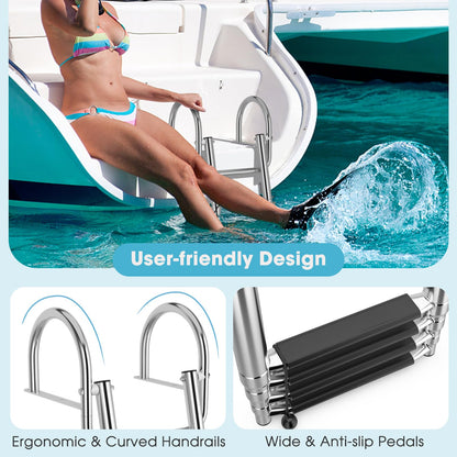 4-Step Telescoping Boat Ladder, Folding Stainless Steel Swim Dock Ladder with Non-slip Steps