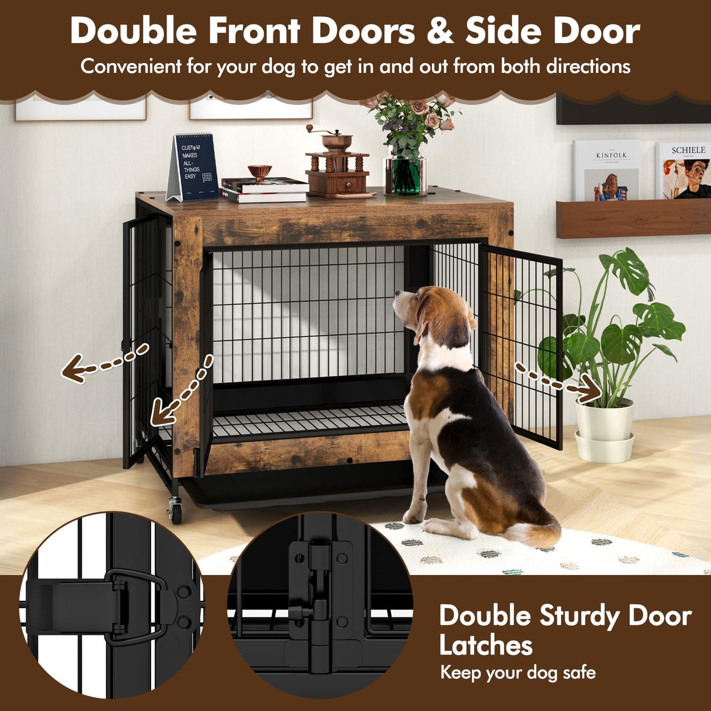 Wooden Dog Kennel Side Table with Flip-up Top
