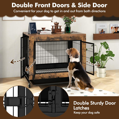 Wooden Dog Kennel Side Table with Flip-up Top