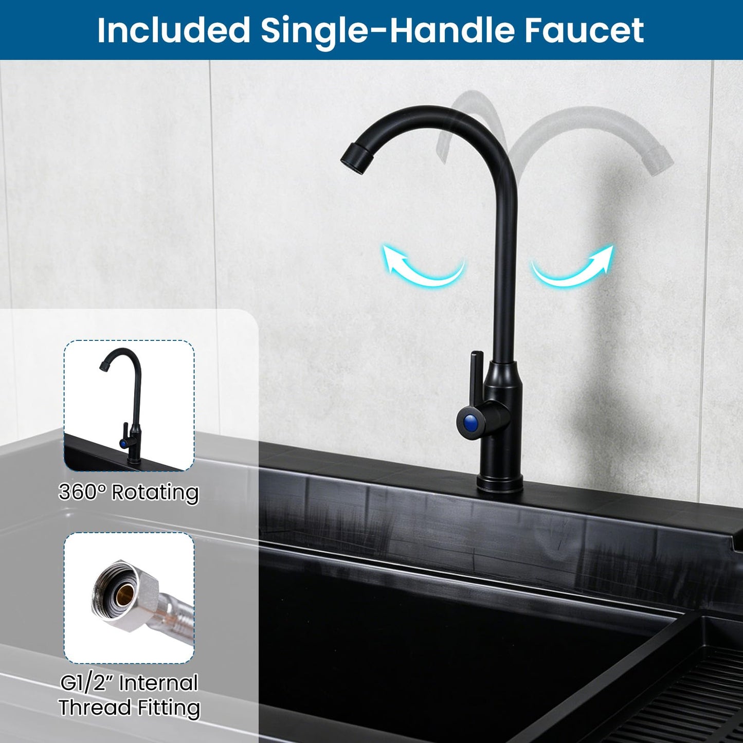 100L Kitchen Sink, Free Standing Catering Sink with Rotating Faucet