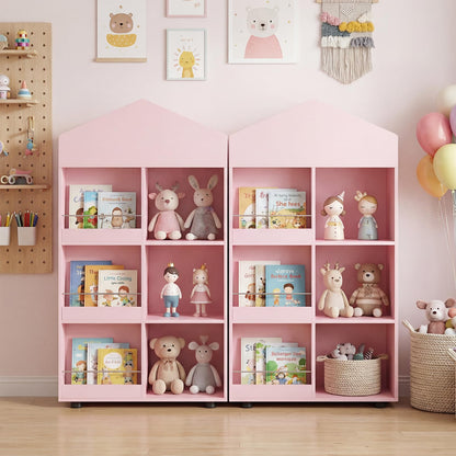 Wooden Kids Bookshelf and Toy Storage with Multiple Compartments