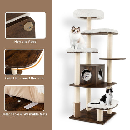 179 cm Tall Wooden Cat Tree with Sisal Scratching Posts