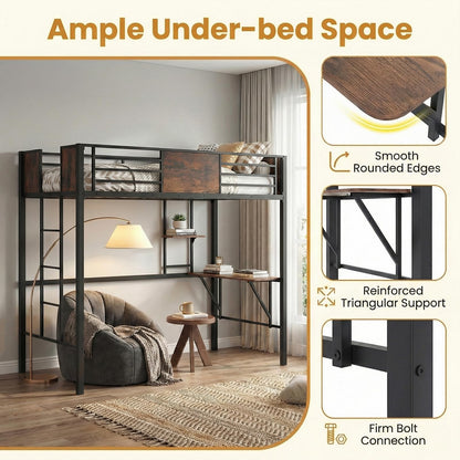 Loft Bed Single Size Heavy Duty Metal Bedframe with Desk