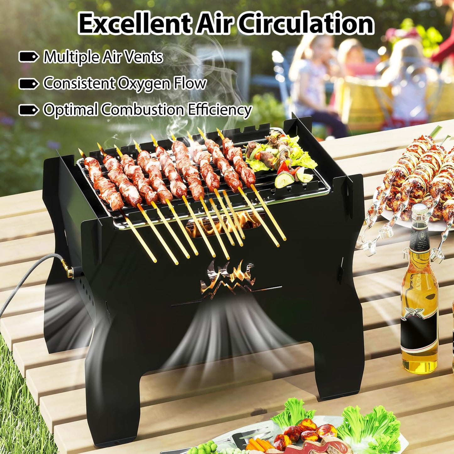 Giantex 2-in-1 Camping BBQ Grill Portable Dual Fuel Butane Gas Fire Pit with Stainless Steel Grate and Carrying Bag