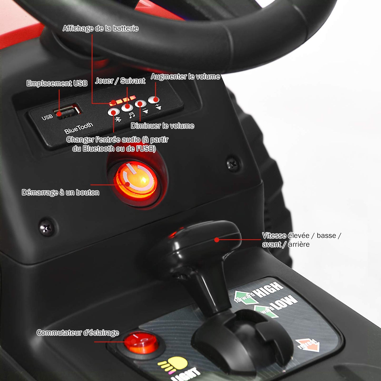 12V Kids Ride On Tractor with Trailer Music and LED Lights