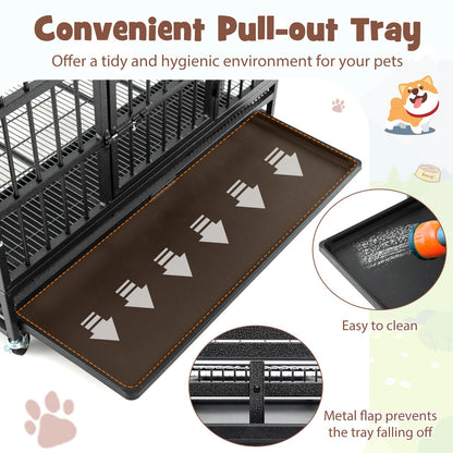 96/120cm Metal Dog Cage Foldable with Double Door and Wheels