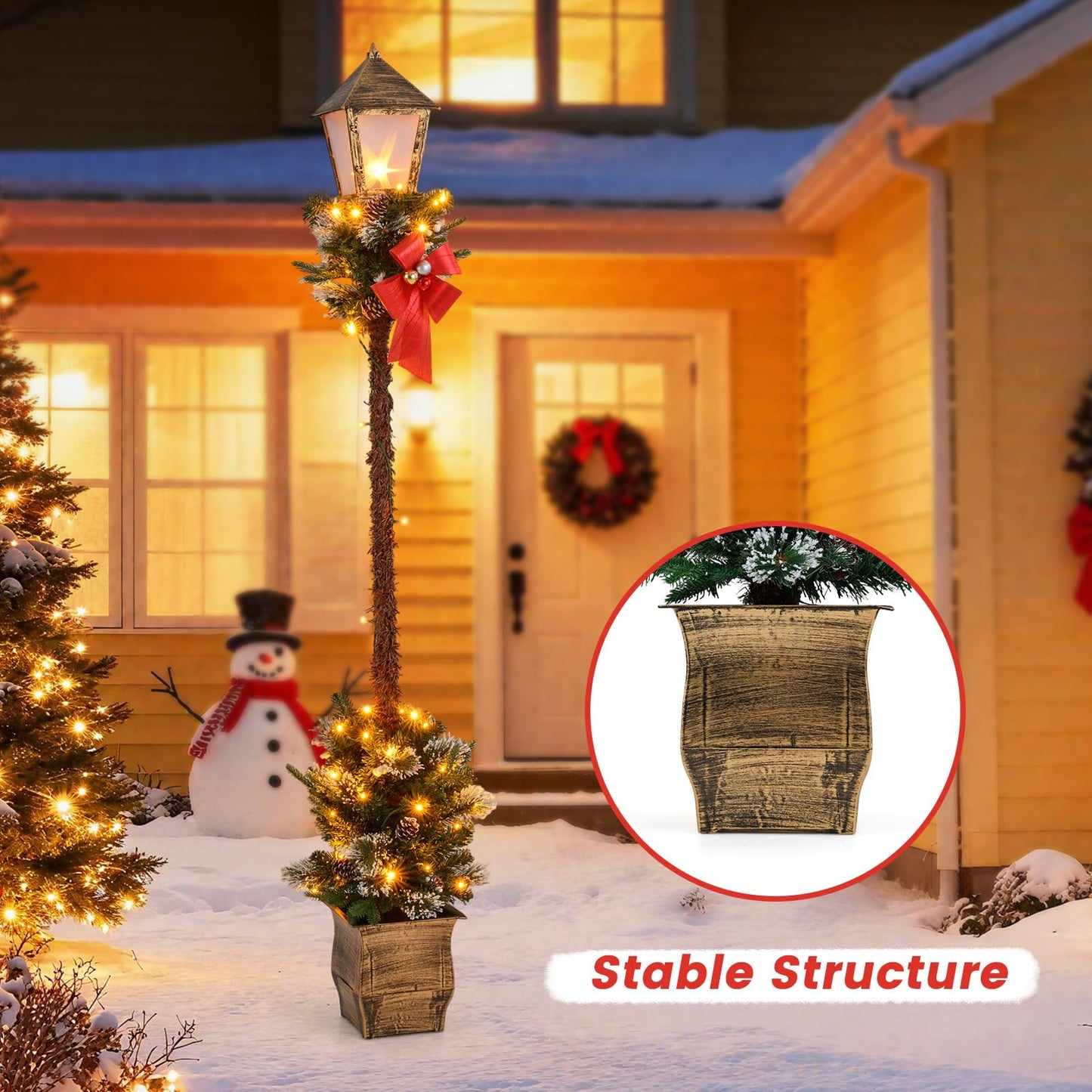 6.1 FT Christmas Pre-lit Street Lamp with Artificial Greenery