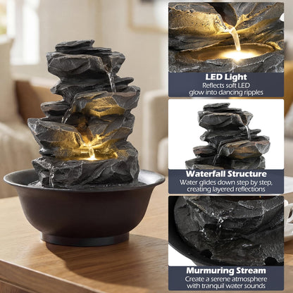 Indoor Water Fountain, Tabletop Indoor Water Feature with LED Light