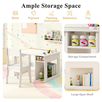 Toddler Craft Play Study Drawing Desk with Paper Roll 4 Paint Cups