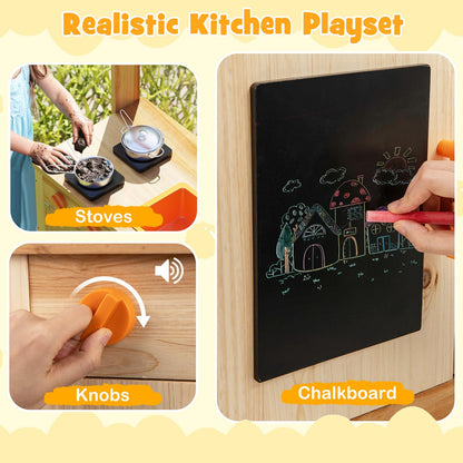 Fir Wood Play Kitchen with Planting Pots and Removable Sink for Backyard Garden