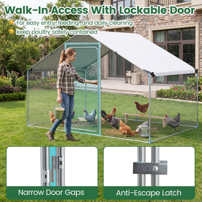 300 x 203 x 202 CM Walk-in Chicken Run with Waterproof Cover for Backyard