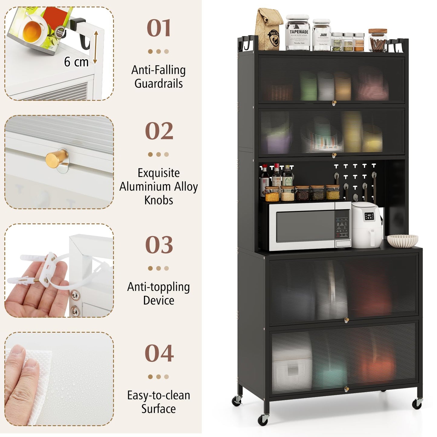 5 or 6 Tier Kitchen Pantry Cabinet Buffet Cabinet with Hutch