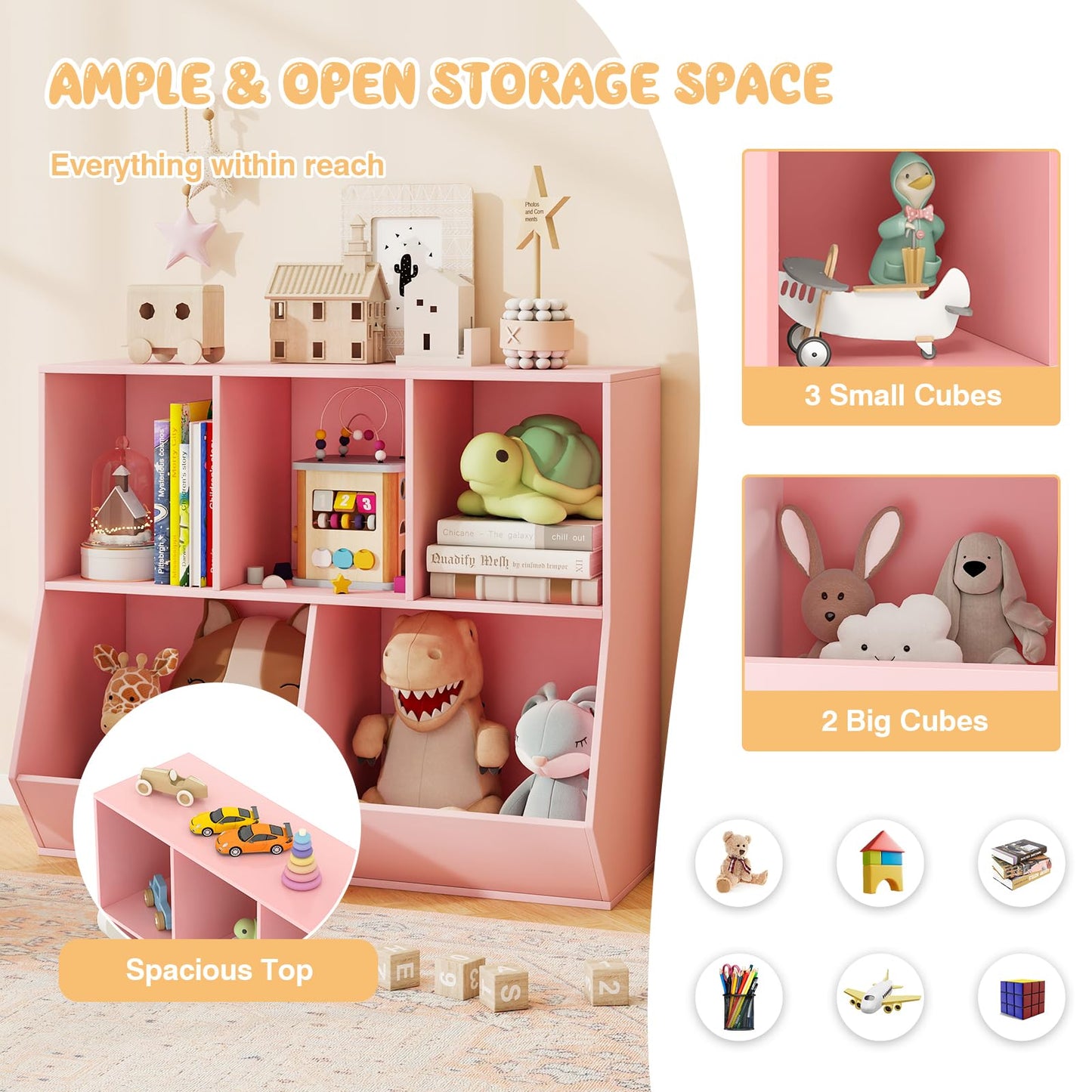 5-Cube Kids Toy Storage Organizer with Anti-Tipping Kits