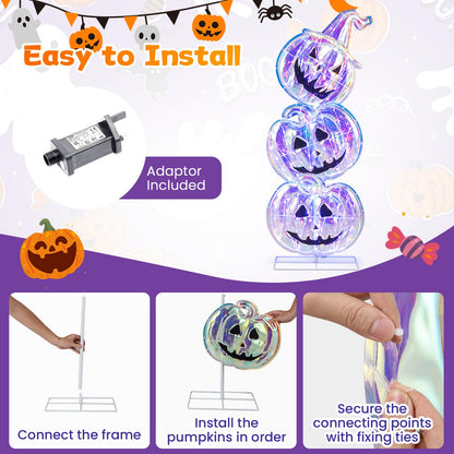 3.4 Ft Light up Stacked Pumpkins Halloween Decorations for Porch and Party
