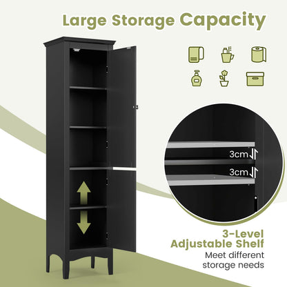 Freestanding Tall Bathroom Floor Cabinet with Adjustable Shelf and 2 Doors