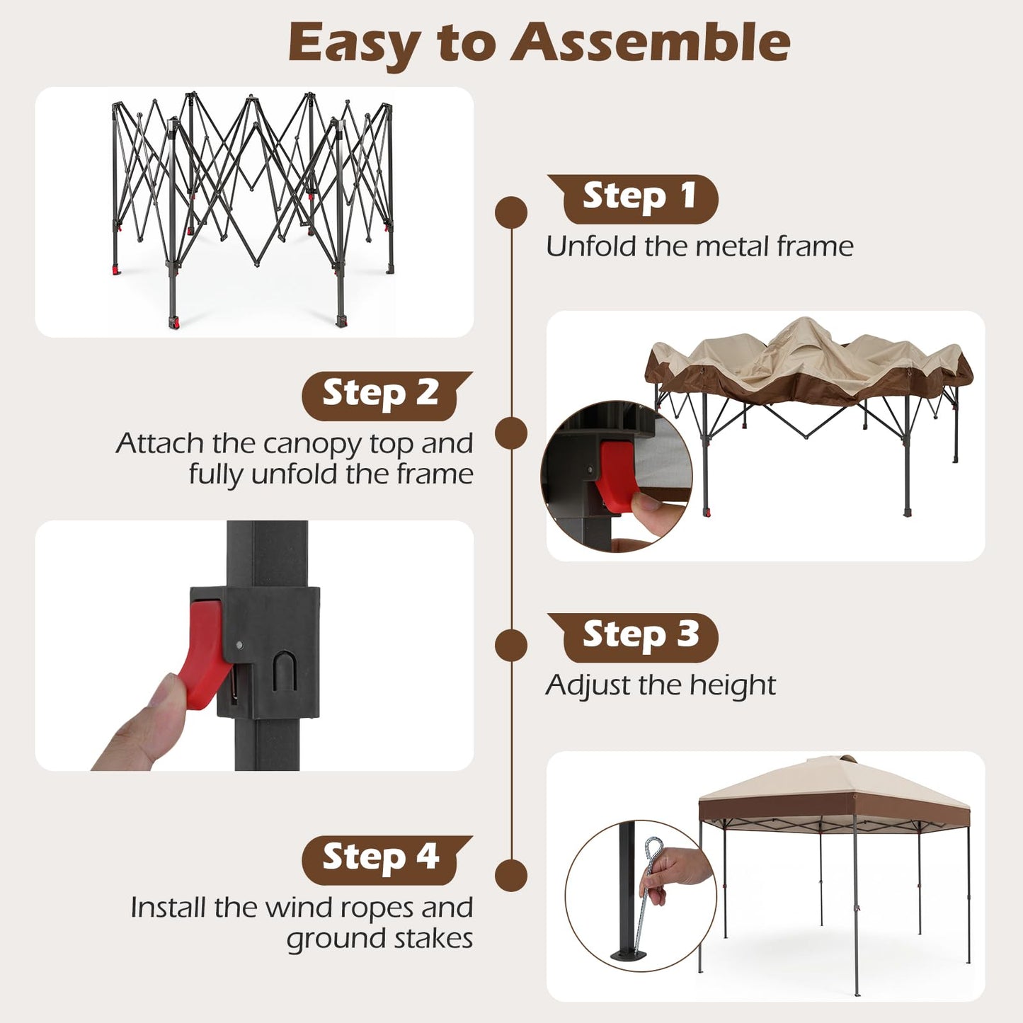 Pop up Garden Gazebo, 3.6 x 3.6m Height Adjustable Canopy Tent