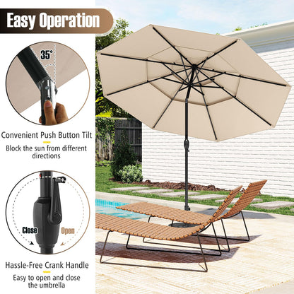 3M 3-Tier Heavy Duty 8-Ribs Solar Patio Umbrella with 32 LED Lights