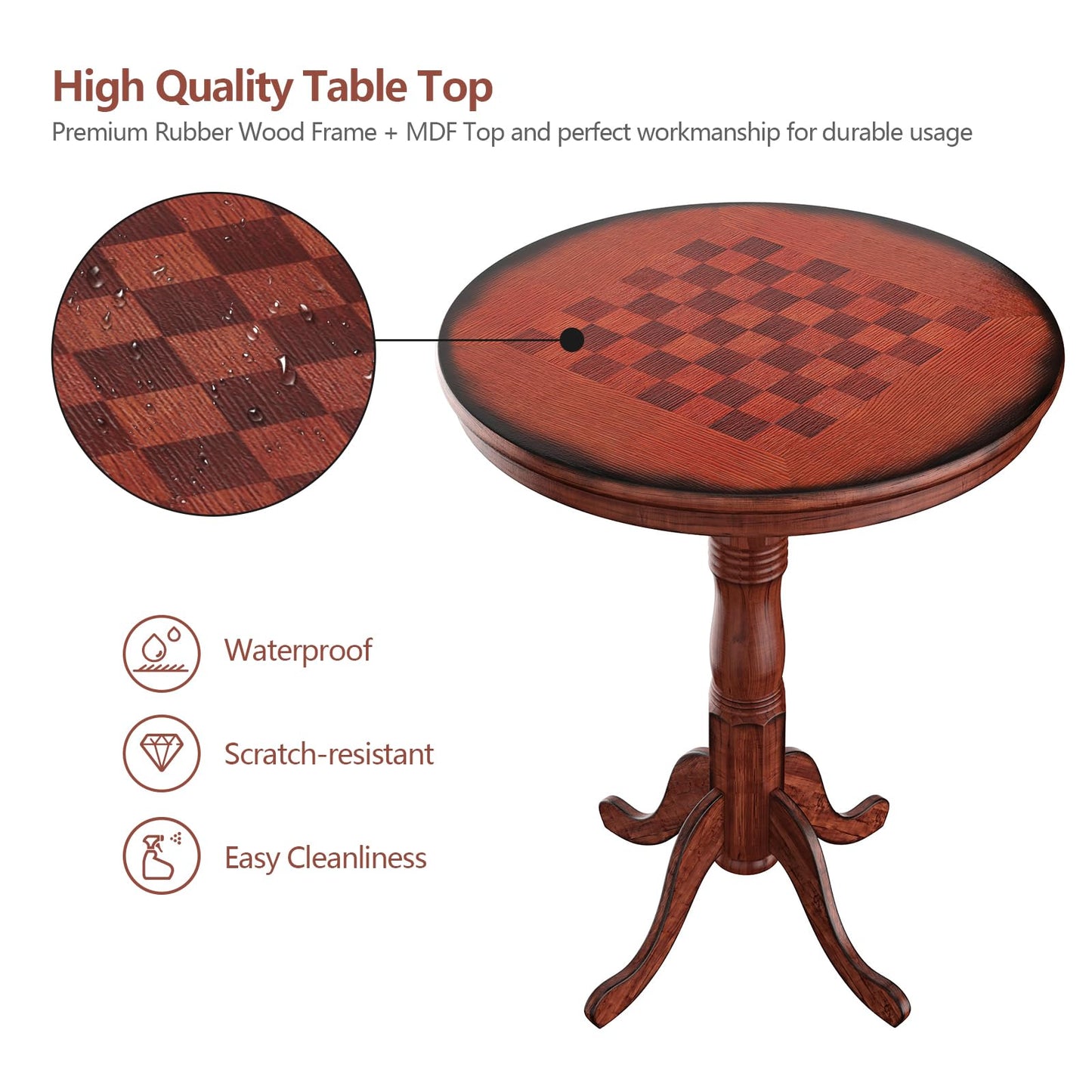 Wooden Pub Pedestal Dining Table with Stable Base and Spacious Tabletop