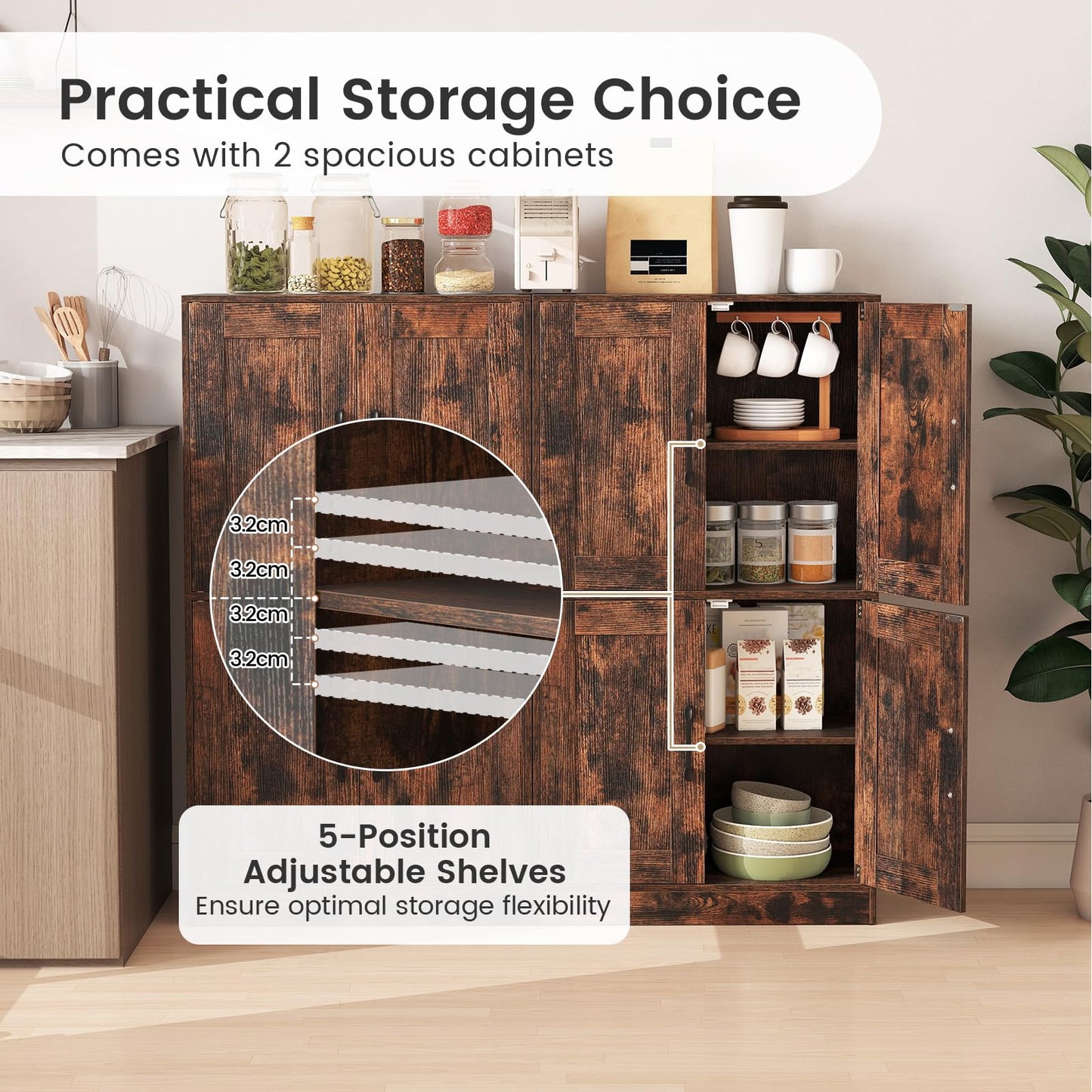 Floor Storage Cabinet with Doors and Adjustable Shelves