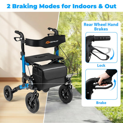 Folding Rolling Walker with Seat and Mesh Backrest for Seniors