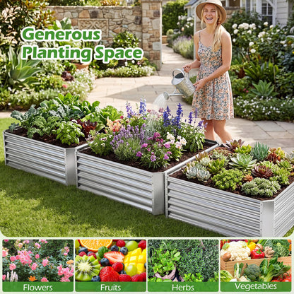 Galvanized Raised Garden Bed Rectangular Outdoor Planter Box with Open-Ended Bade