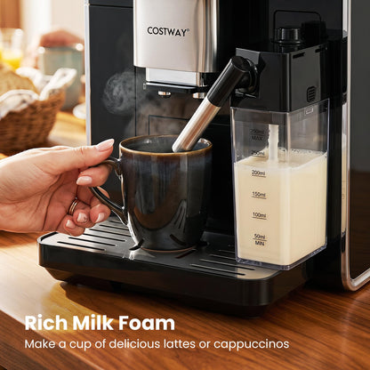All-in-One Grind and Brew Coffee Maker with Milk Frother and Auto Self-Cleaning