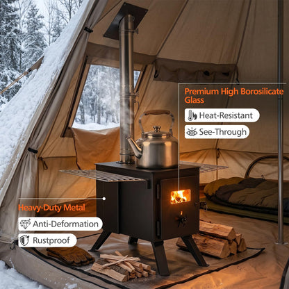 Hot Tent Stove, Camping Tent Stove (Black, 61 x 47 x 257cm) | Stainless Steel Wood Burning Stove