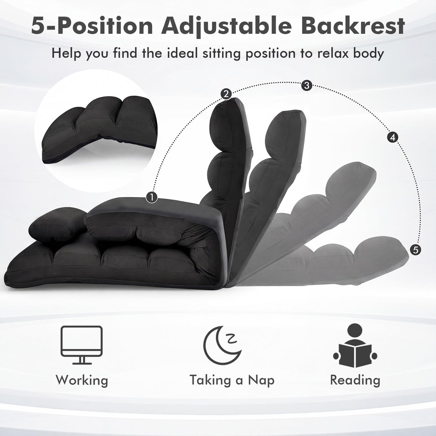 Folding Sofa Bed, 5-Position Adjustable Lazy Floor Sofa Chair Bed