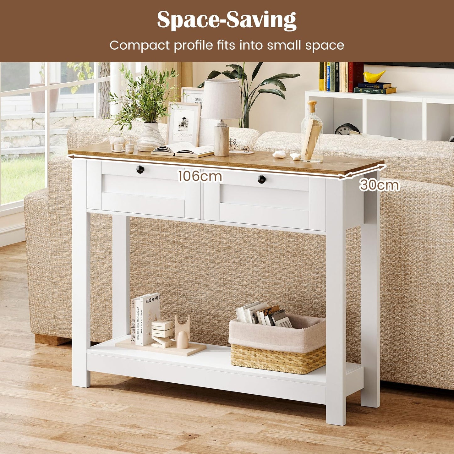 Console Table with 2 Drawers 106 CM Long Entryway Table