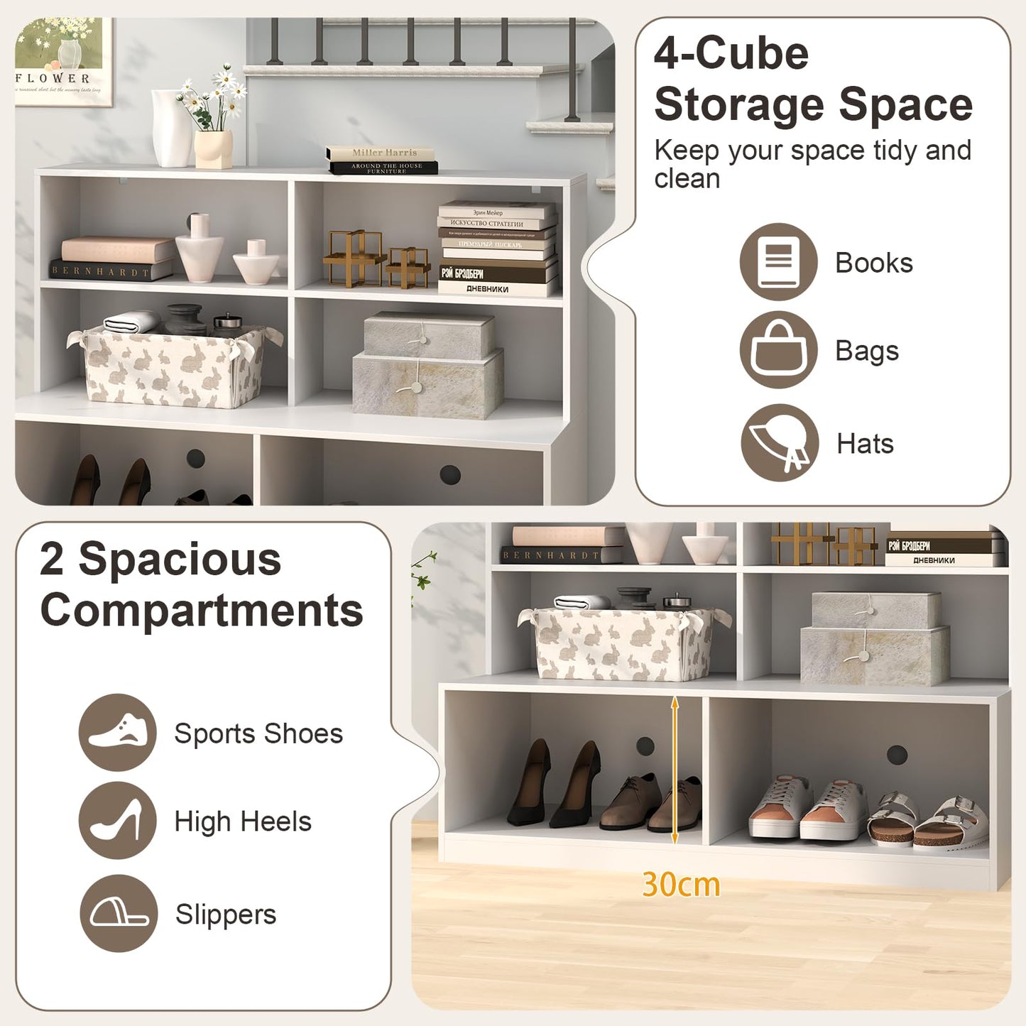 6 Compartments Wooden Shoe Rack Stand for Hallway